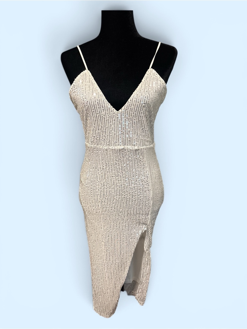 chicme Champagne Sequin Slip Midi Dress 030